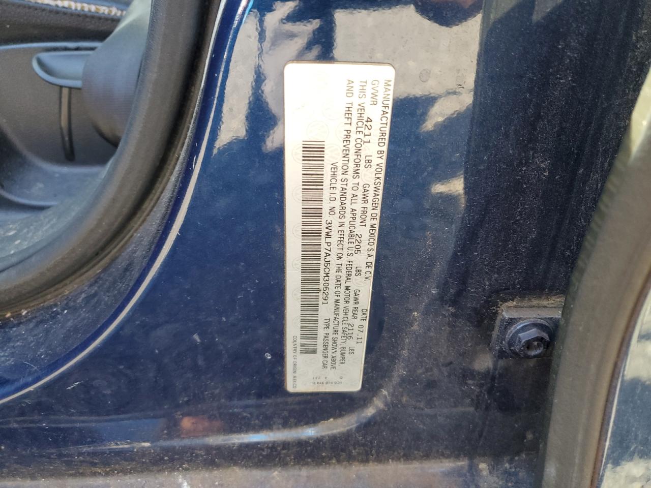 2012 Volkswagen Jetta Sel VIN: 3VWLP7AJ5CM305291 Lot: 82331115