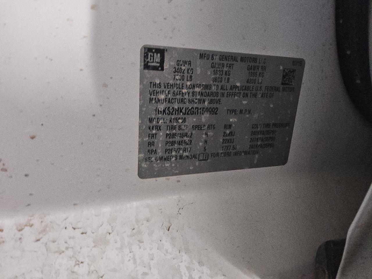 2016 GMC Yukon Xl Denali VIN: 1GKS2HKJ2GR159992 Lot: 86550475