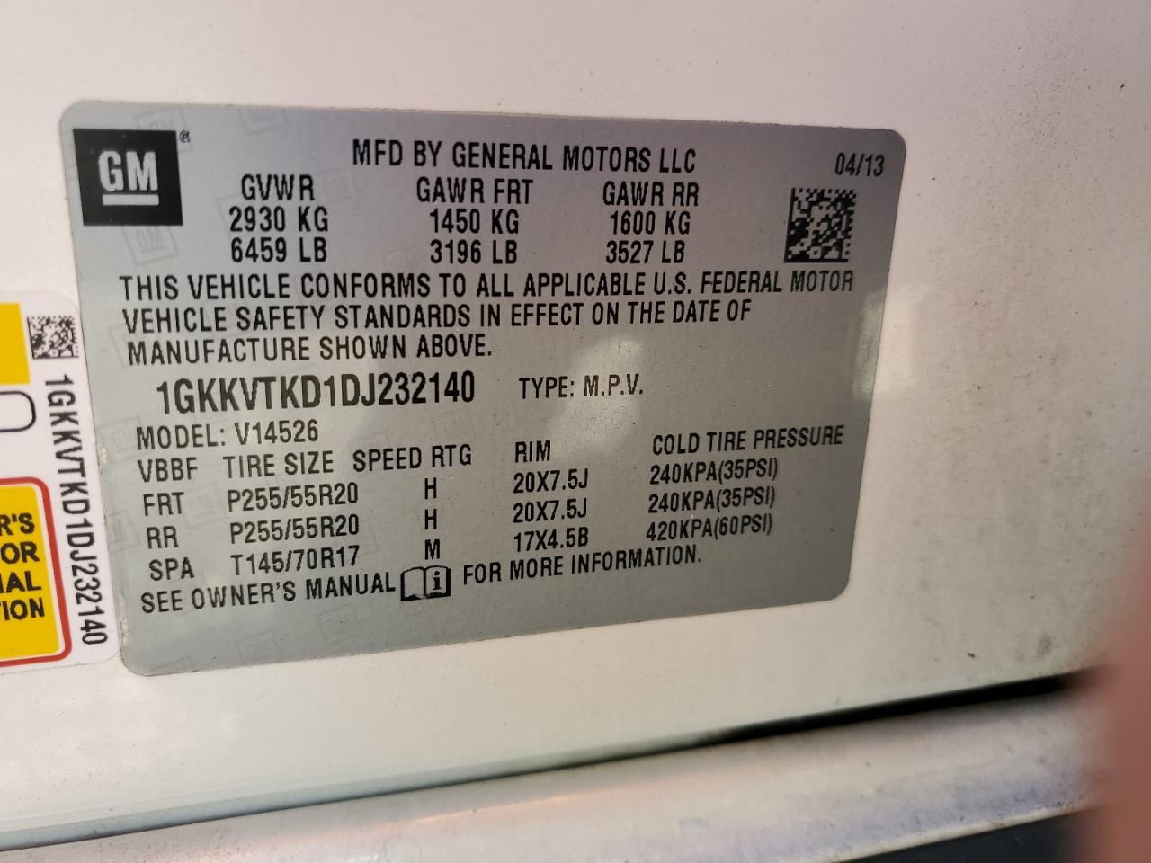 2013 GMC Acadia Denali VIN: 1GKKVTKD1DJ232140 Lot: 86251895