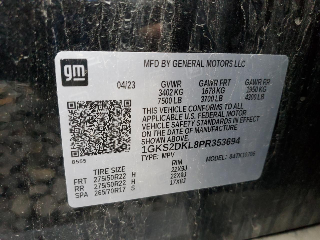2023 GMC Yukon Denali VIN: 1GKS2DKL8PR353694 Lot: 85890755