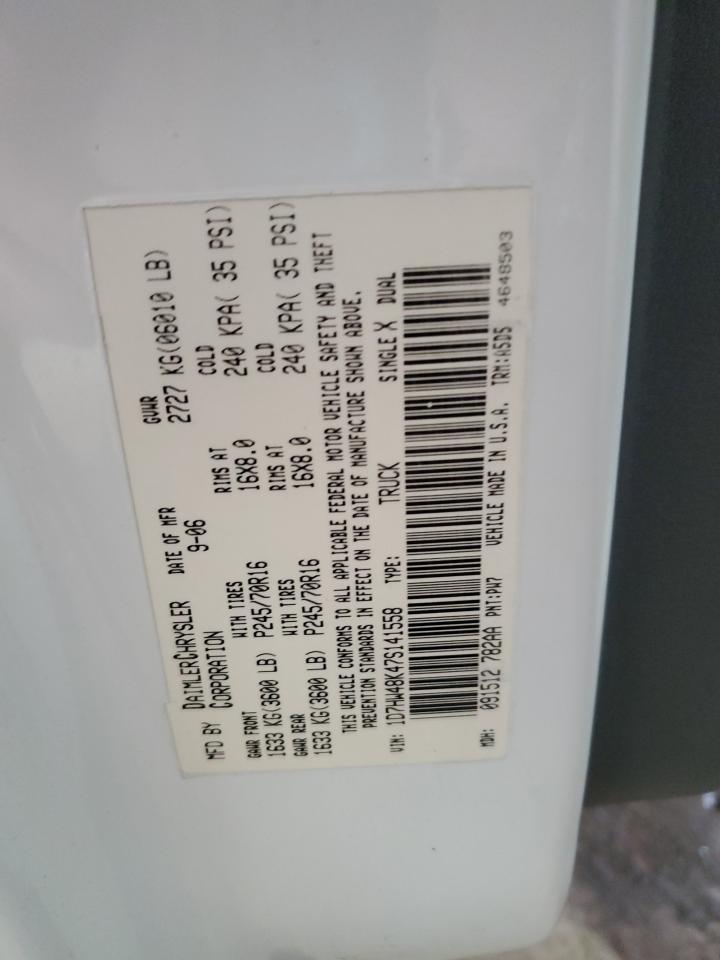 2007 Dodge Dakota Quad Slt VIN: 1D7HW48K47S141558 Lot: 86295715