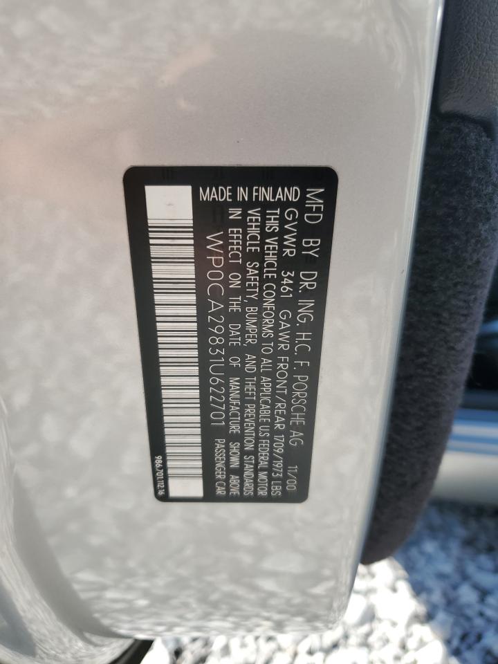 2001 Porsche Boxster VIN: WP0CA29831U622701 Lot: 86099745