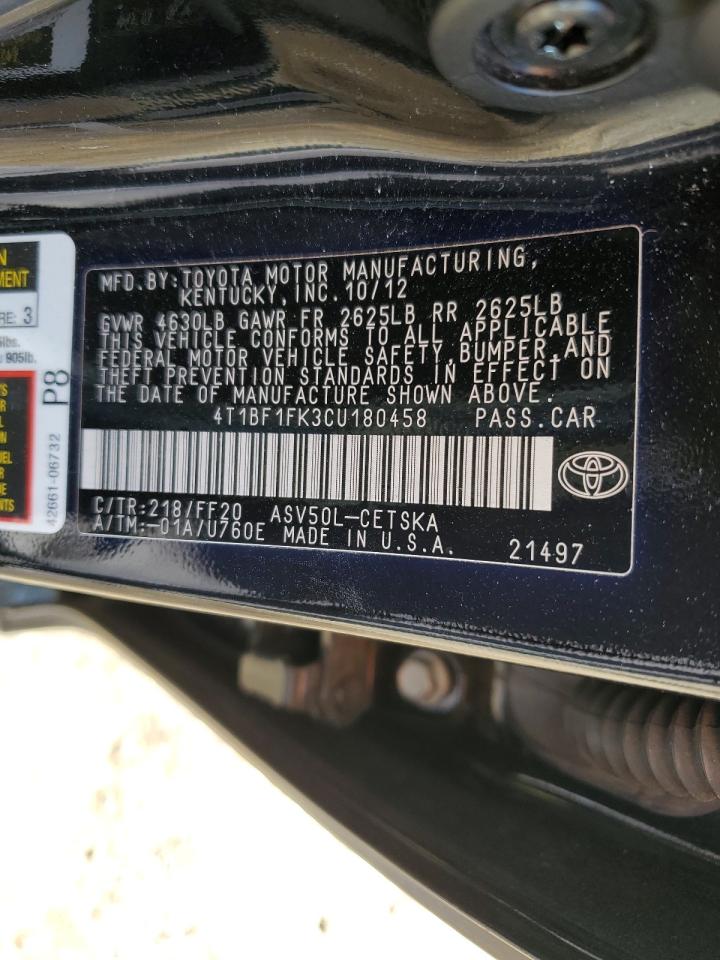 2012 Toyota Camry Base VIN: 4T1BF1FK3CU180458 Lot: 84596415