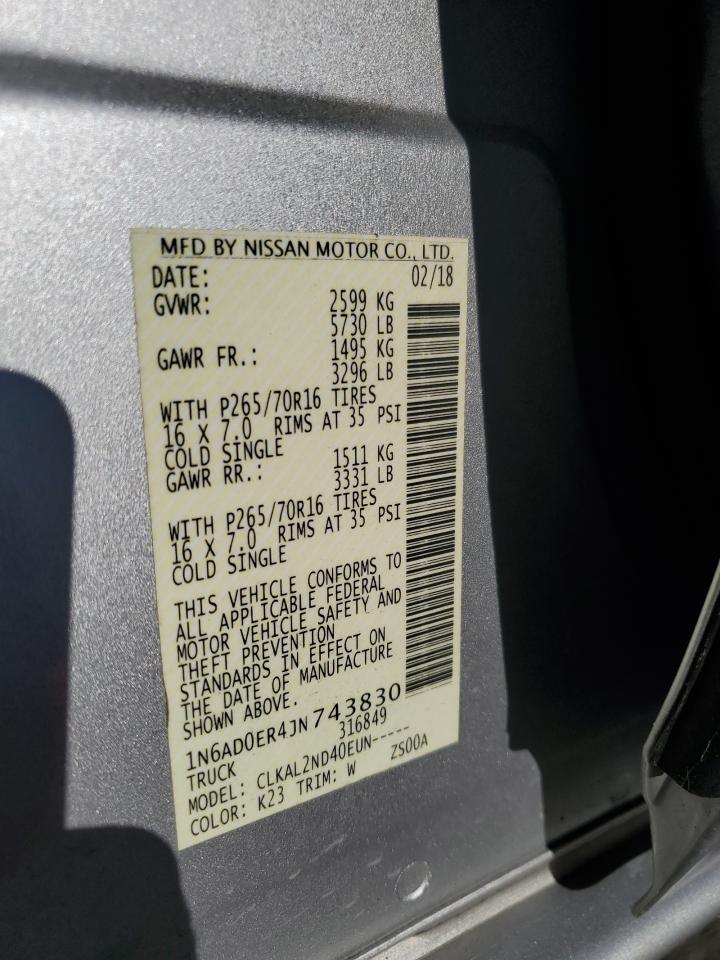 2018 Nissan Frontier S VIN: 1N6AD0ER4JN743830 Lot: 85157895