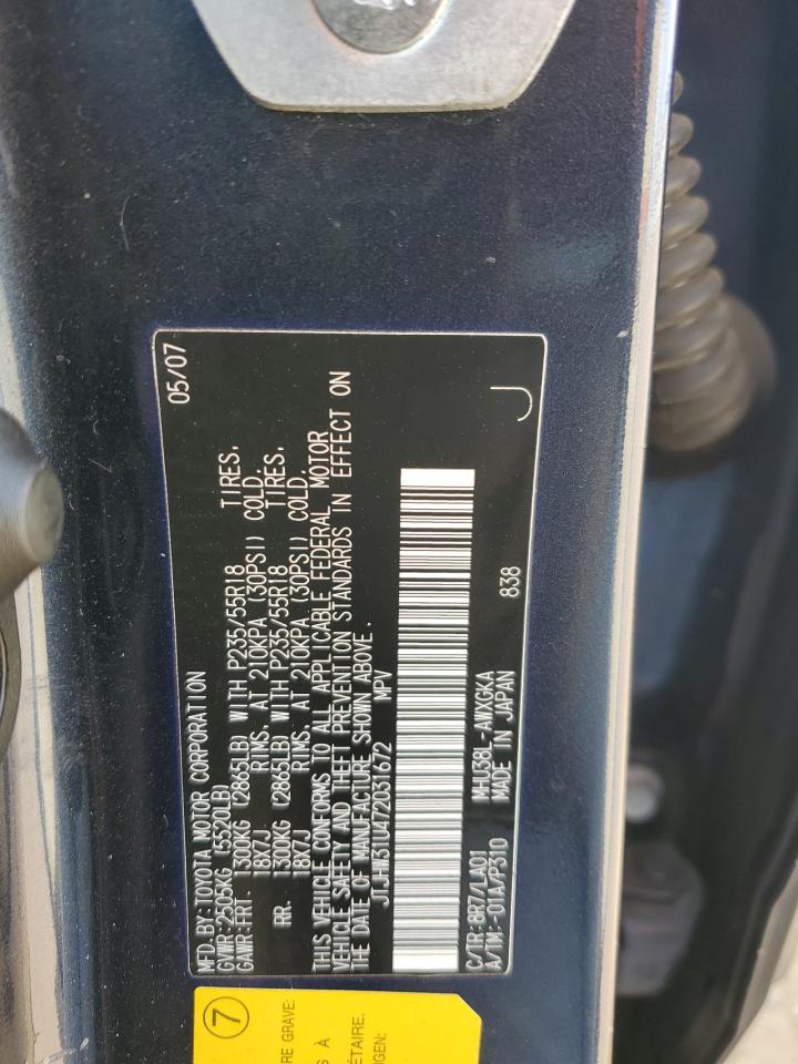 2007 Lexus Rx 400H VIN: JTJHW31U472031672 Lot: 91135035