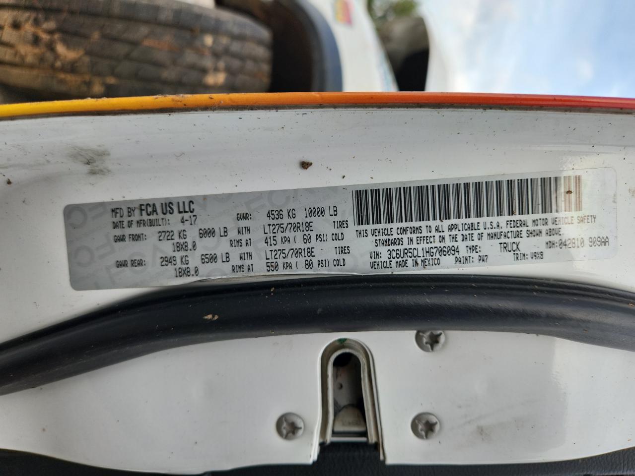 2017 Ram 2500 St VIN: 3C6UR5CL1HG706094 Lot: 89818655