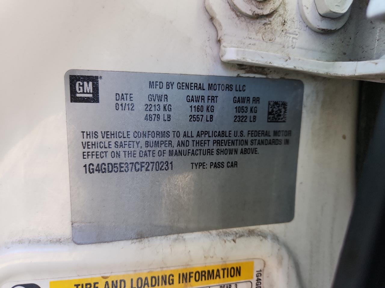 2012 Buick Lacrosse Premium VIN: 1G4GD5E37CF270231 Lot: 90625495