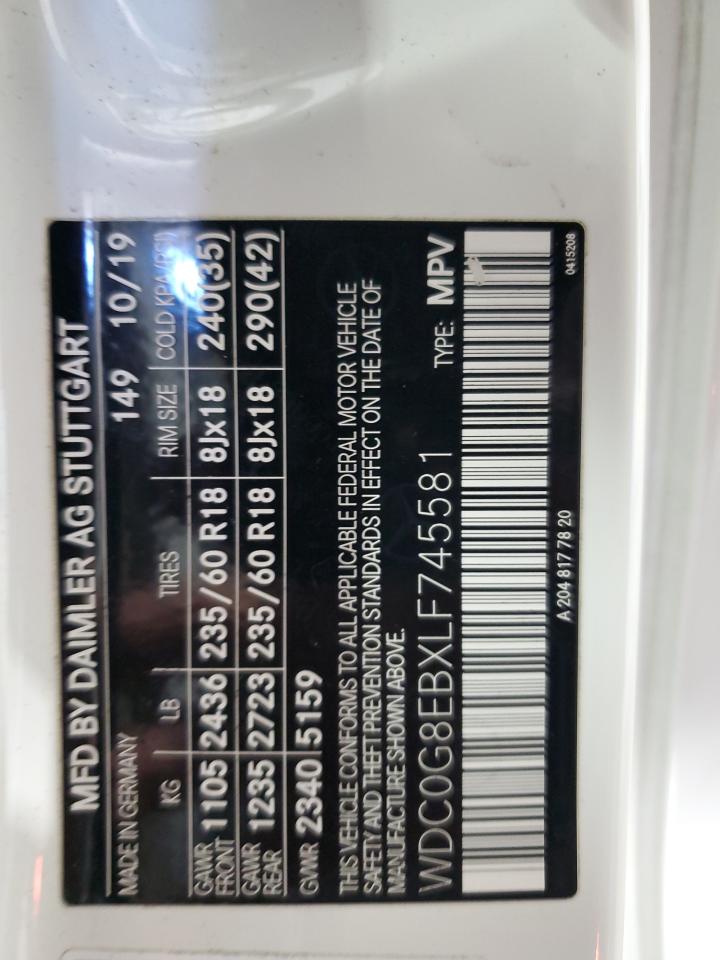 2020 Mercedes-Benz Glc 300 4Matic VIN: WDC0G8EBXLF745581 Lot: 82571895