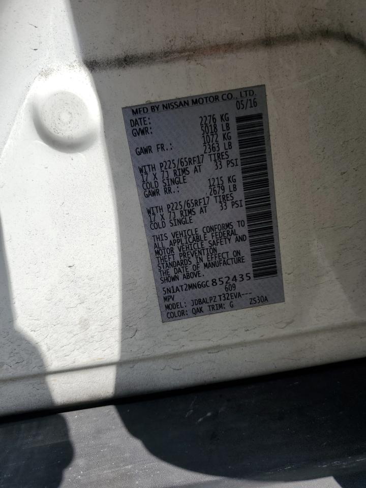 2016 Nissan Rogue S VIN: 5N1AT2MN6GC852435 Lot: 85007355