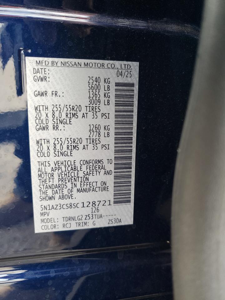 2025 Nissan Murano Sl VIN: 5N1AZ3CS8SC128721 Lot: 85374945