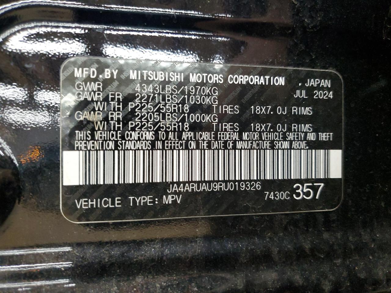 2024 Mitsubishi Outlander Sport S/Se VIN: JA4ARUAU9RU019326 Lot: 86077695