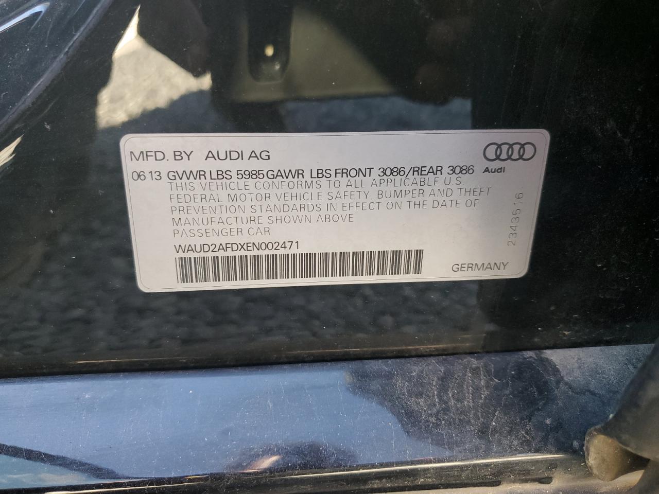 2014 Audi S8 Quattro VIN: WAUD2AFDXEN002471 Lot: 82416015