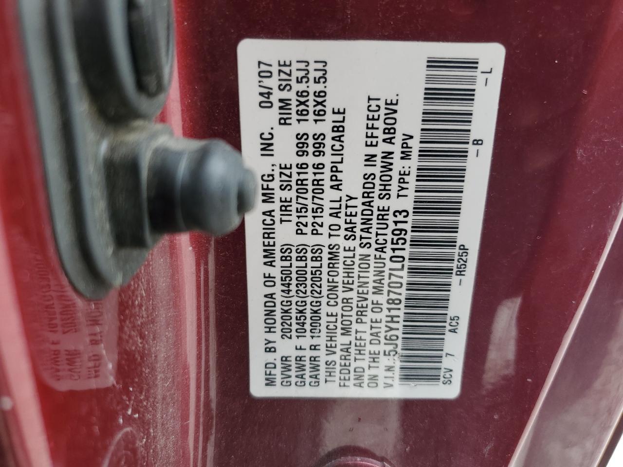 2007 Honda Element Ex VIN: 5J6YH18707L015913 Lot: 89656555