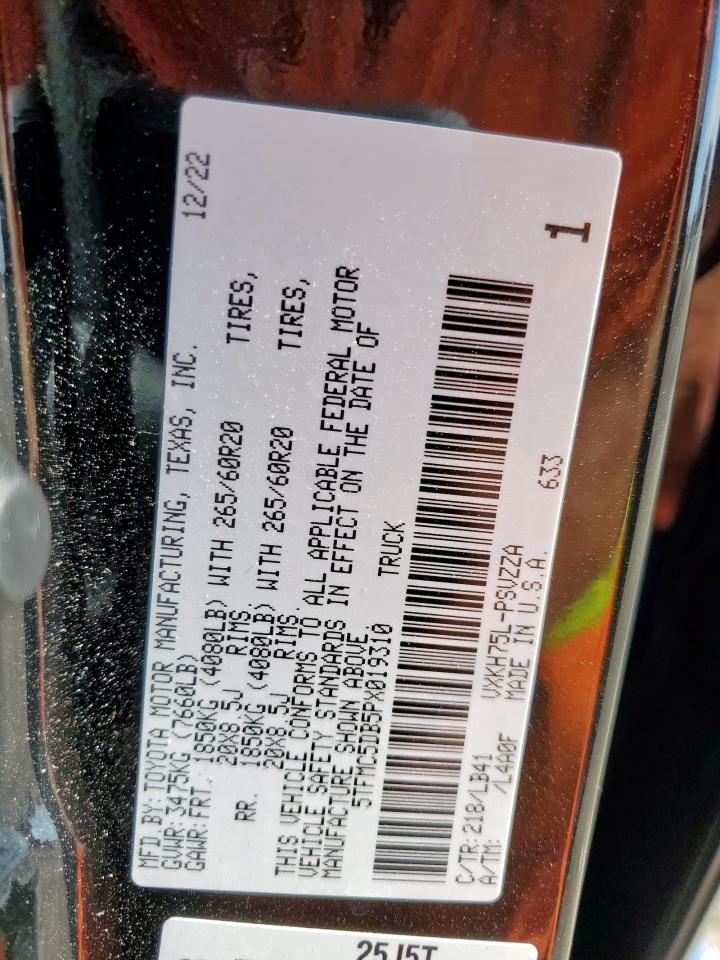 2023 Toyota Tundra Crewmax Platinum VIN: 5TFMC5DB5PX019310 Lot: 85364475