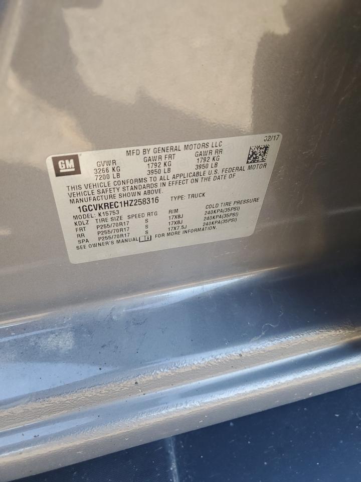 2017 Chevrolet Silverado K1500 Lt VIN: 1GCVKREC1HZ258316 Lot: 85478655