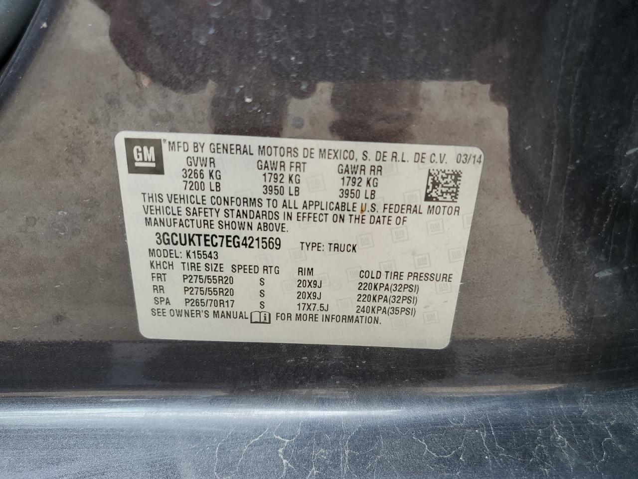 2014 Chevrolet Silverado K1500 High Country VIN: 3GCUKTEC7EG421569 Lot: 82192025