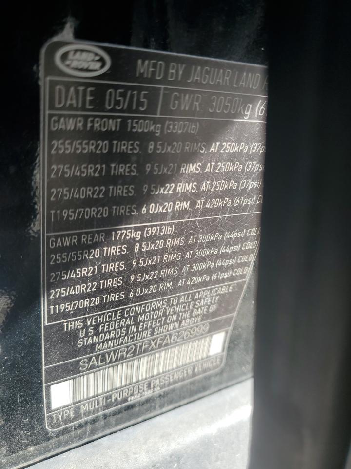 2015 Land Rover Range Rover Sport Sc VIN: SALWR2TFXFA626999 Lot: 82377095