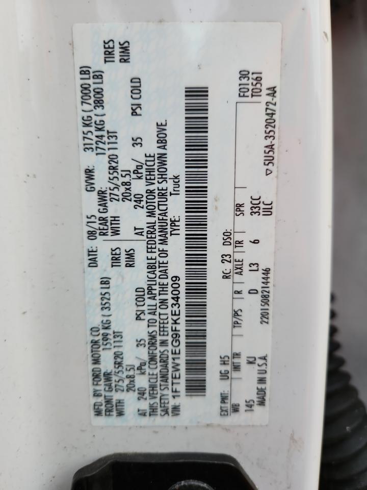 2015 Ford F150 Supercrew VIN: 1FTEW1EG9FKE34009 Lot: 84992925