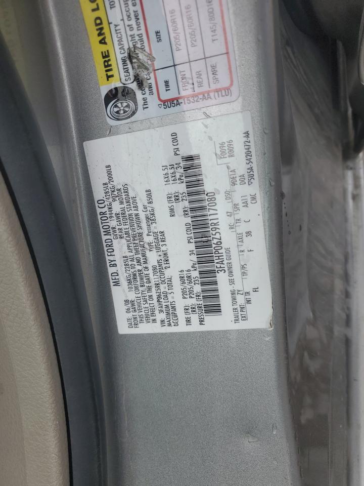 2009 Ford Fusion S VIN: 3FAHP06Z59R117080 Lot: 85876675