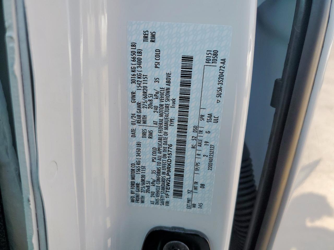 2024 Ford F150 Stx VIN: 1FTEW2LP9RKD15776 Lot: 81855575