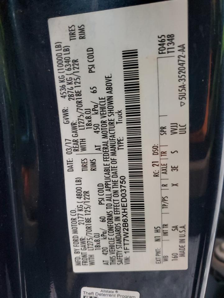 2017 Ford F250 Super Duty VIN: 1FT7W2B6XHED03750 Lot: 82705905