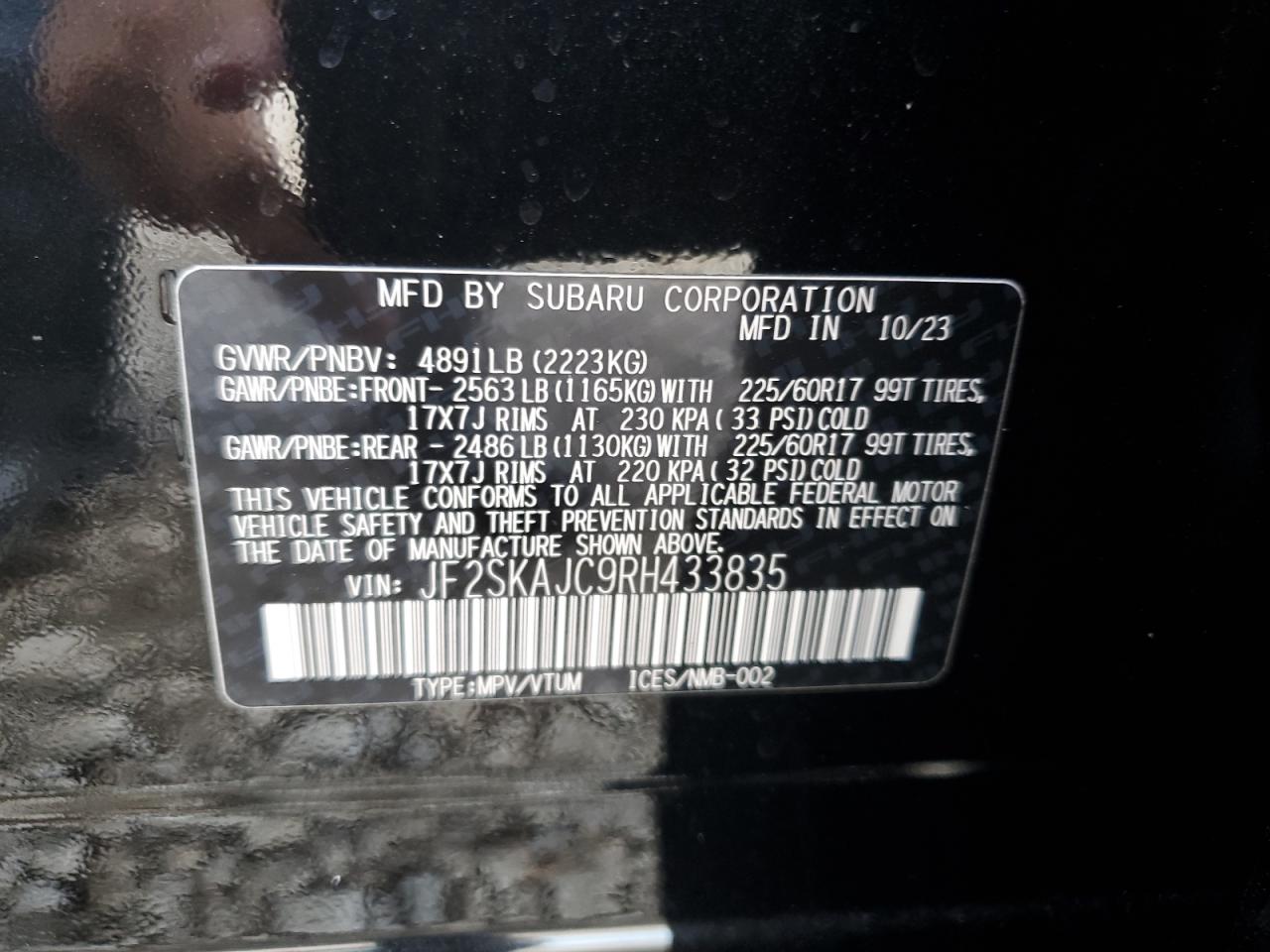 2024 Subaru Forester Wilderness VIN: JF2SKAJC9RH433835 Lot: 85865515