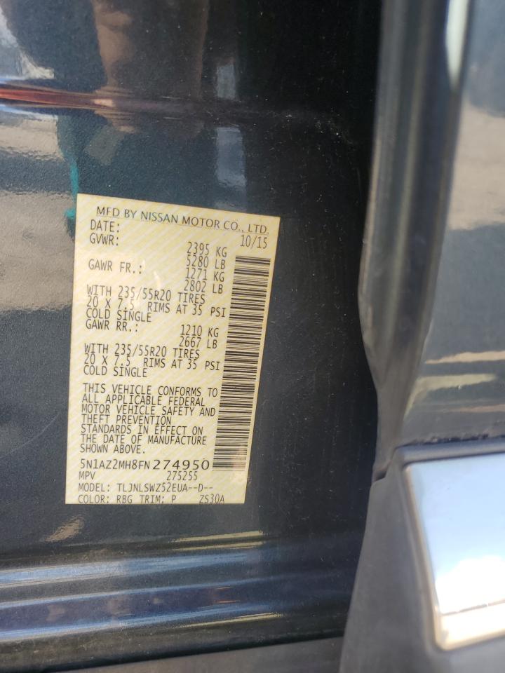 2015 Nissan Murano S VIN: 5N1AZ2MH8FN274950 Lot: 81990885