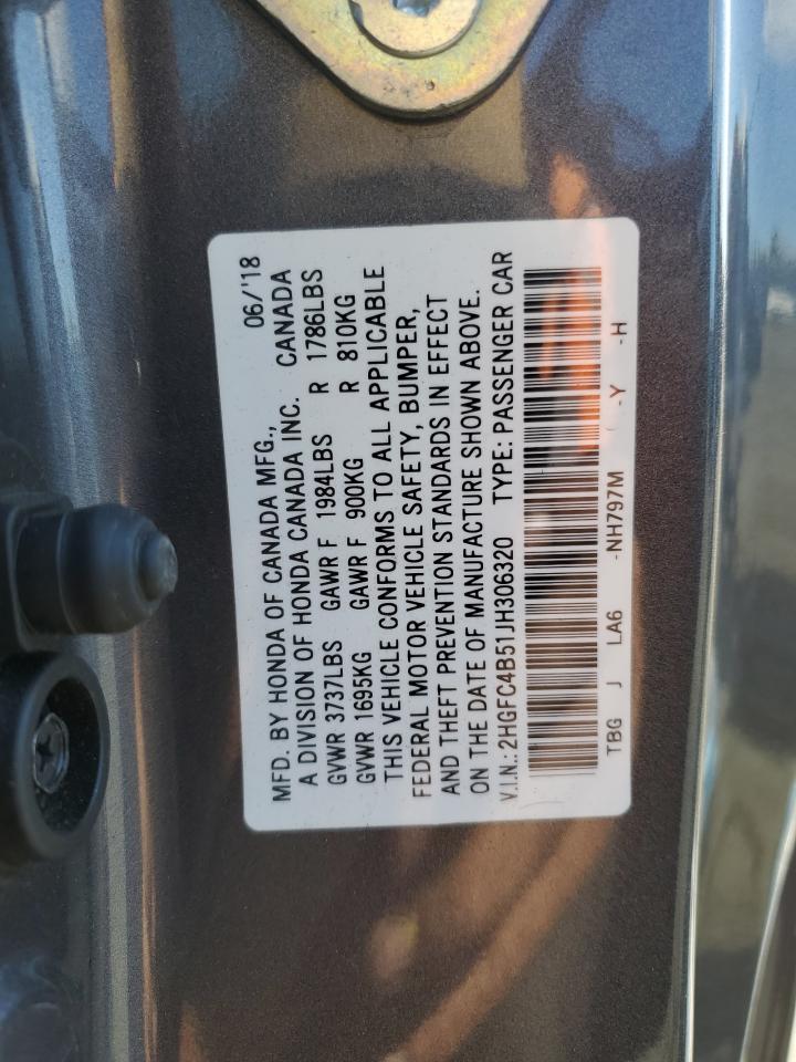 2018 Honda Civic Lx VIN: 2HGFC4B51JH306320 Lot: 86825845
