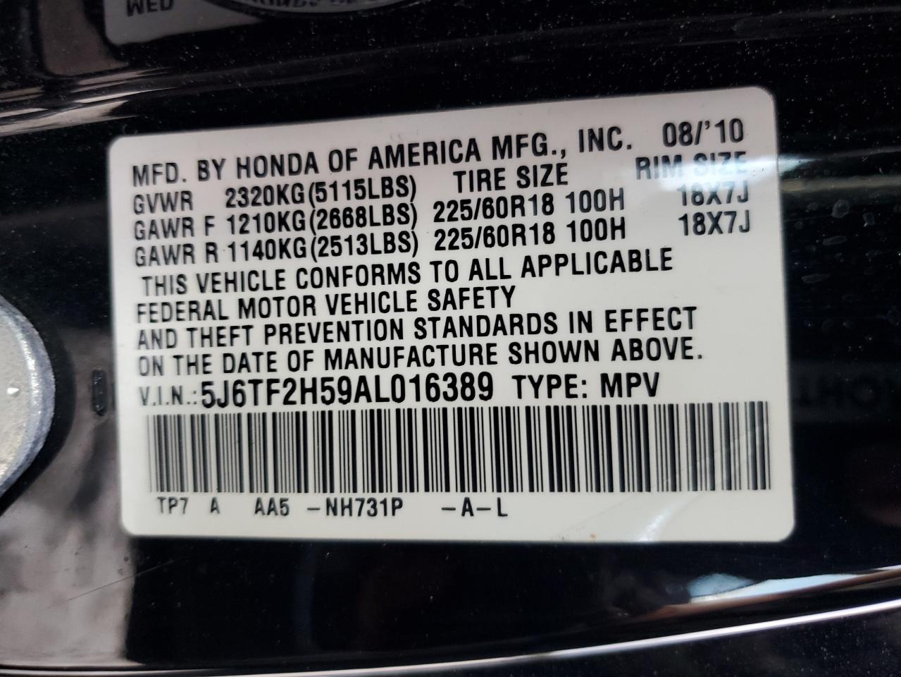 2010 Honda Accord Crosstour Exl VIN: 5J6TF2H59AL016389 Lot: 82354595