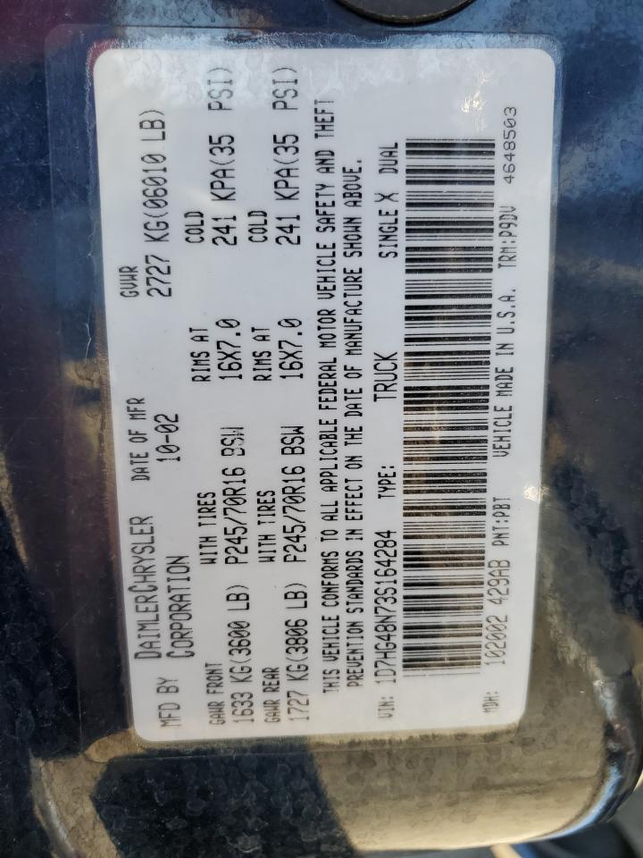 2003 Dodge Dakota Quad Slt VIN: 1D7HG48N73S164284 Lot: 86150235