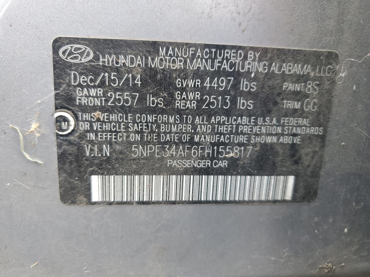 2015 Hyundai Sonata Sport VIN: 5NPE34AF6FH155817 Lot: 86534855