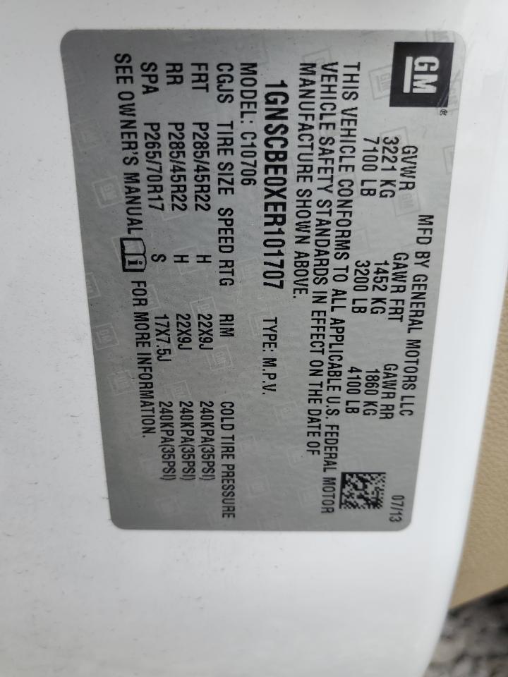 2014 Chevrolet Tahoe C1500 Lt VIN: 1GNSCBE0XER101707 Lot: 85316475