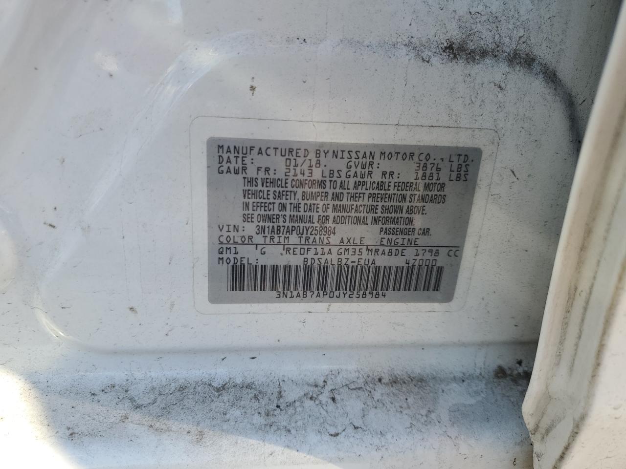 2018 Nissan Sentra S VIN: 3N1AB7AP0JY258984 Lot: 90302075