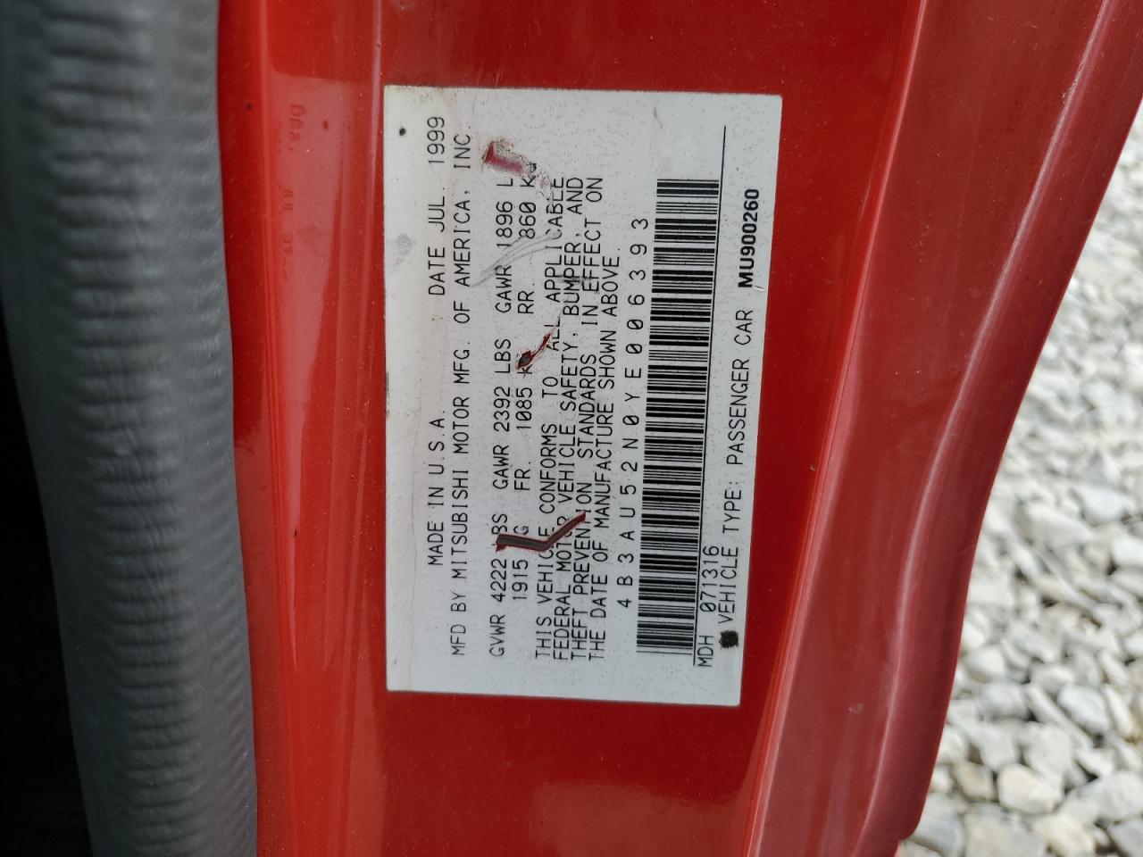 2000 Dodge Avenger Es VIN: 4B3AU52N0YE006393 Lot: 85760535