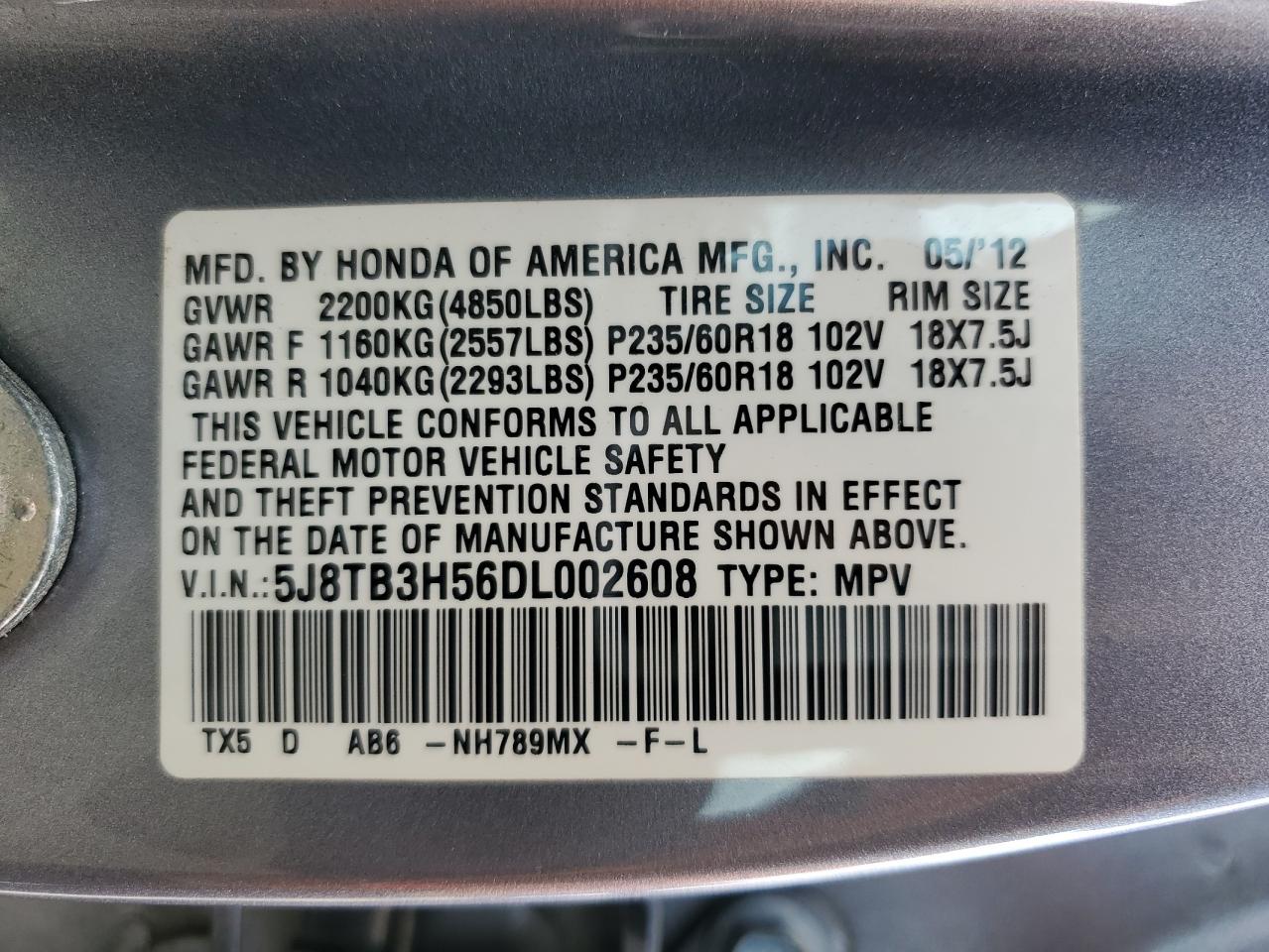 2013 Acura Rdx Technology VIN: 5J8TB3H56DL002608 Lot: 82470115