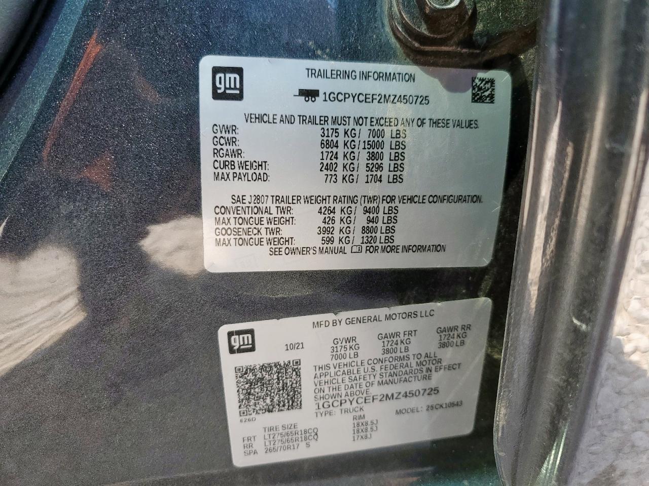 2021 Chevrolet Silverado K1500 Trail Boss Custom VIN: 1GCPYCEF2MZ450725 Lot: 84580765