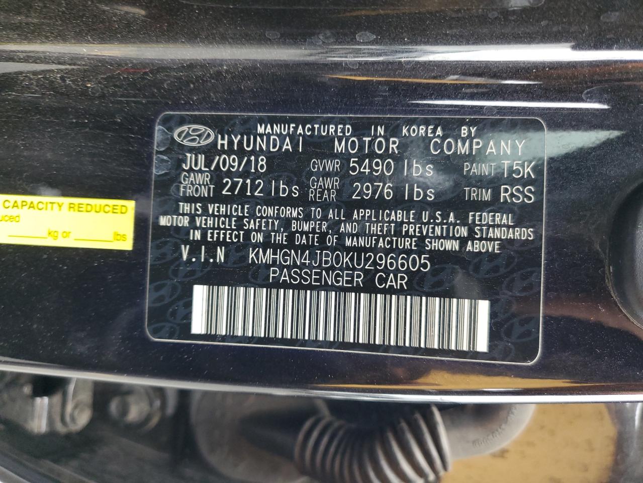 2019 Genesis G80 Base VIN: KMHGN4JB0KU296605 Lot: 90101705