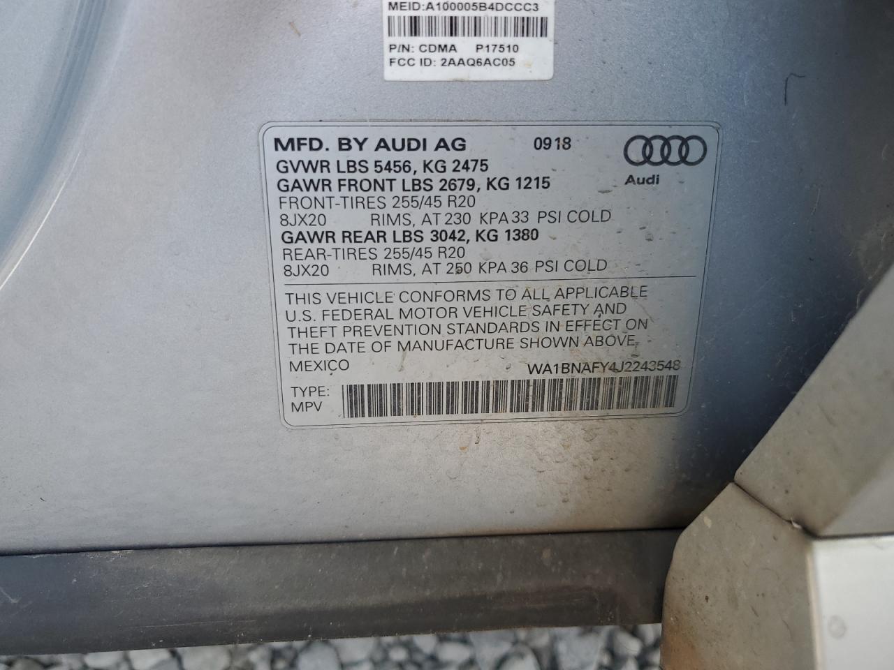 2018 Audi Q5 Premium Plus VIN: WA1BNAFY4J2243548 Lot: 84949915