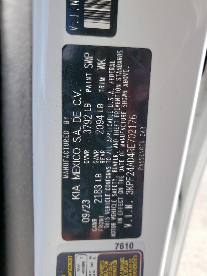 2024 Kia Forte Lx VIN: 3KPF24AD4RE702176 Lot: 85945835