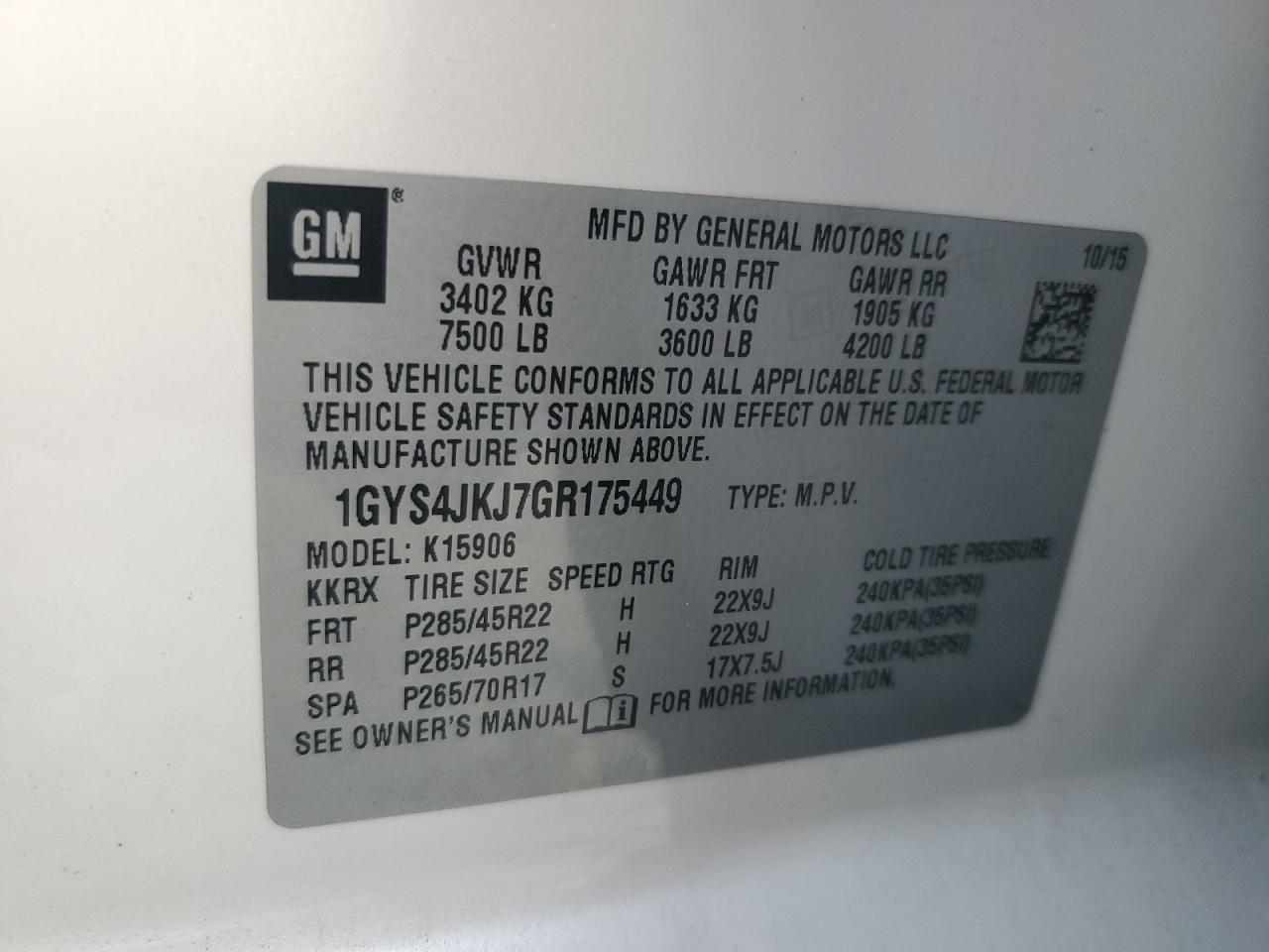 2016 Cadillac Escalade Esv Premium VIN: 1GYS4JKJ7GR175449 Lot: 87078405