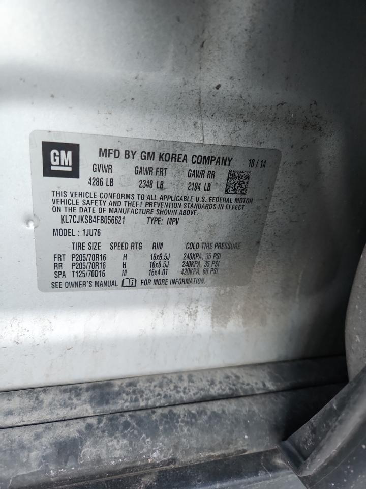 2015 Chevrolet Trax Ls VIN: KL7CJKSB4FB056621 Lot: 90106465