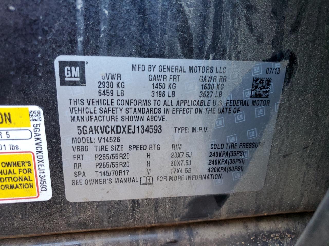 2014 Buick Enclave VIN: 5GAKVCKDXEJ134593 Lot: 84832645