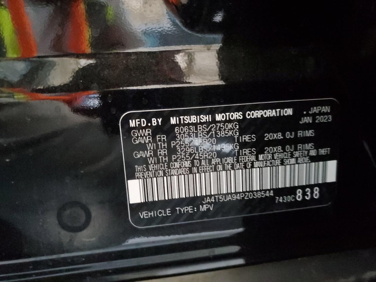 2023 Mitsubishi Outlander Se VIN: JA4T5UA94PZ038544 Lot: 82252865