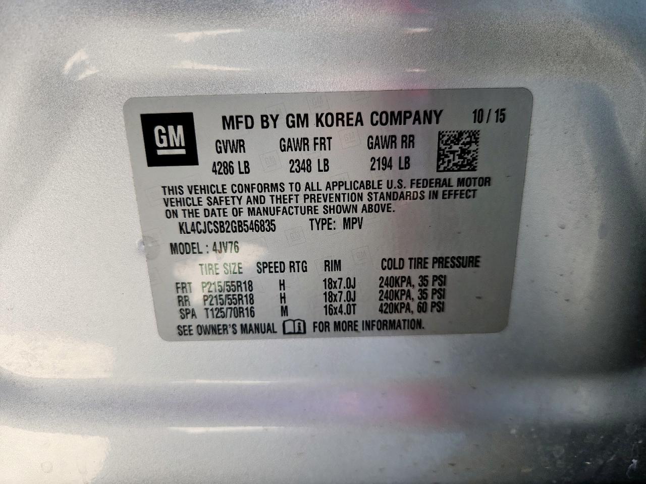 2016 Buick Encore VIN: KL4CJCSB2GB546835 Lot: 86338915