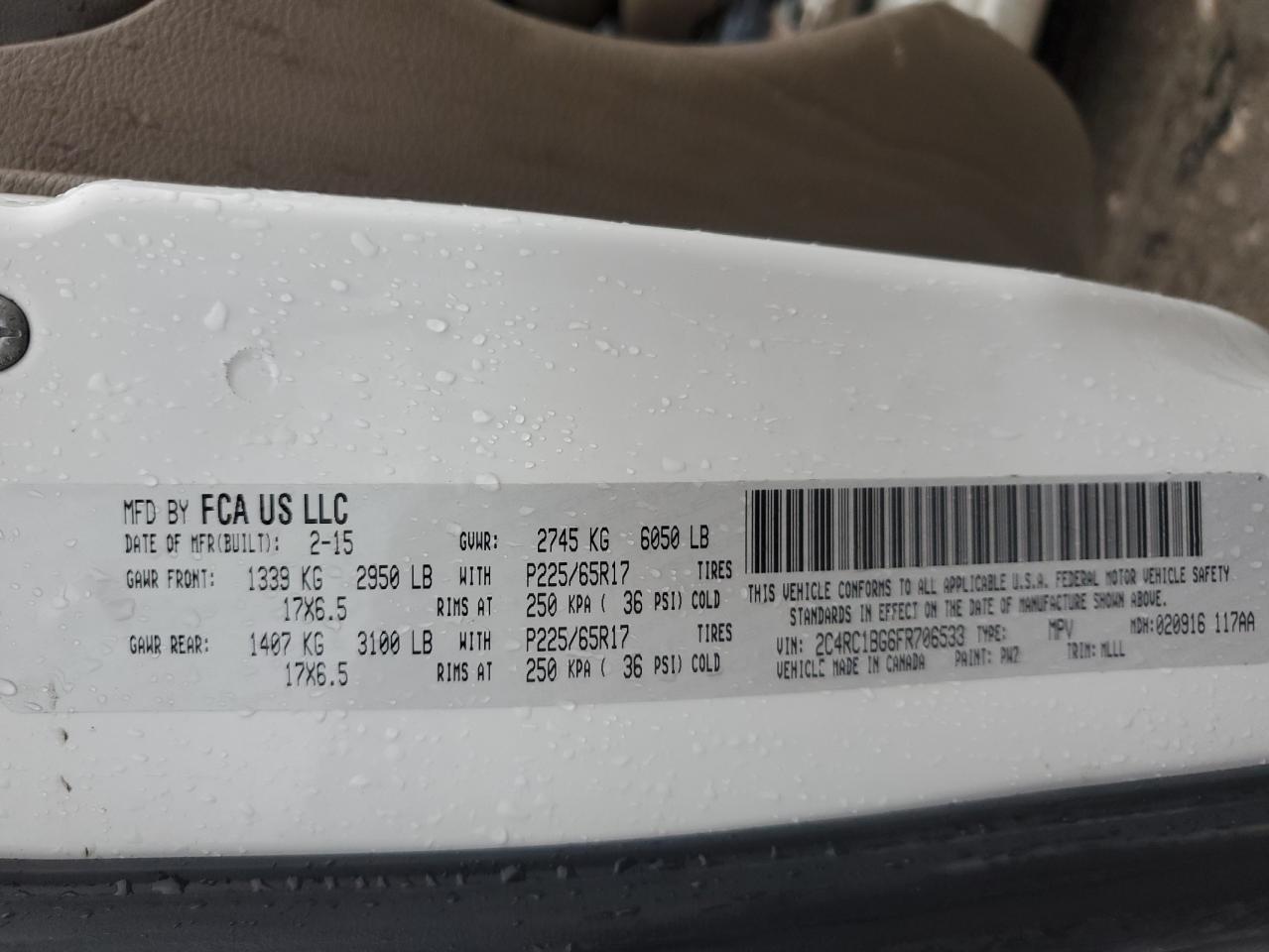 2015 Chrysler Town & Country Touring VIN: 2C4RC1BG6FR706533 Lot: 82516455