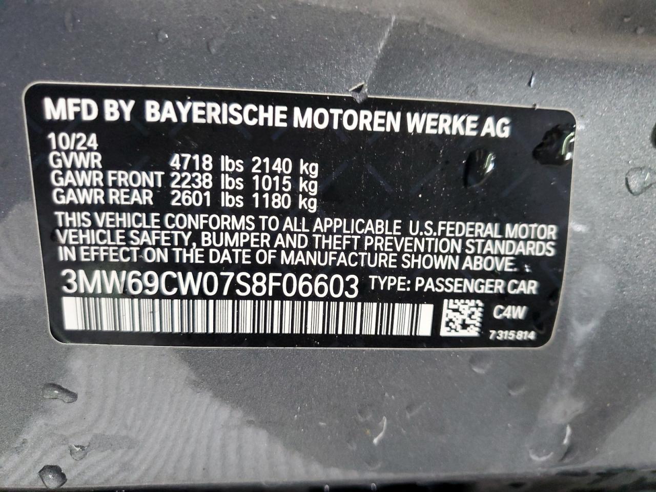 2025 BMW 330I VIN: 3MW69CW07S8F06603 Lot: 85344855