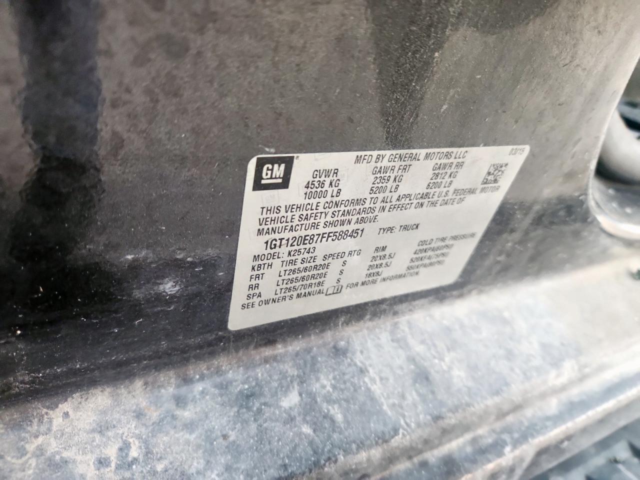 2015 GMC Sierra K2500 Denali VIN: 1GT120E87FF588451 Lot: 82369935