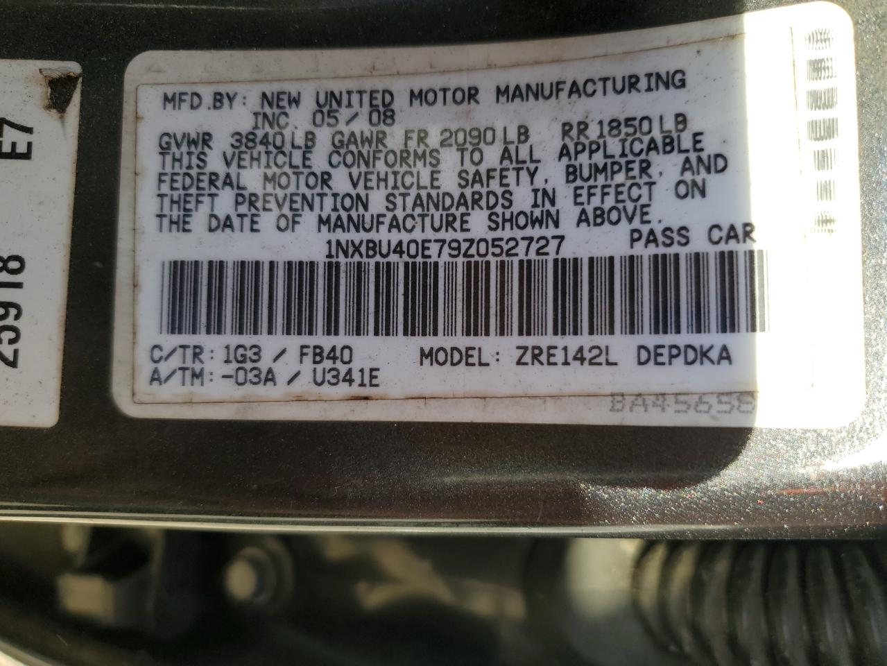 2009 Toyota Corolla Base VIN: 1NXBU40E79Z052727 Lot: 82175855