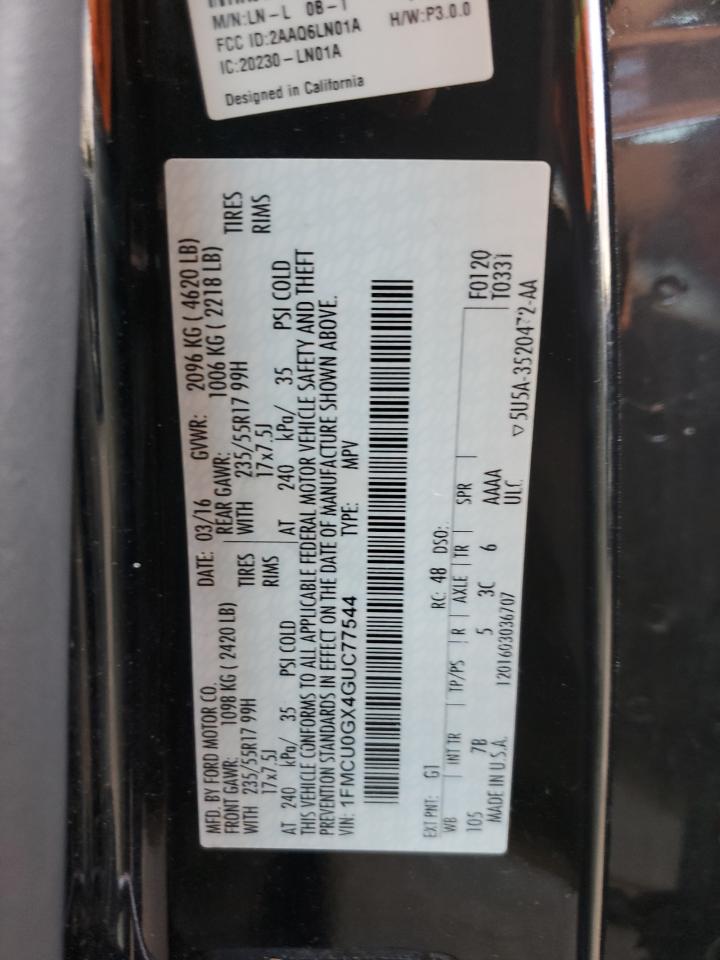 2016 Ford Escape Se VIN: 1FMCU0GX4GUC77544 Lot: 85330995