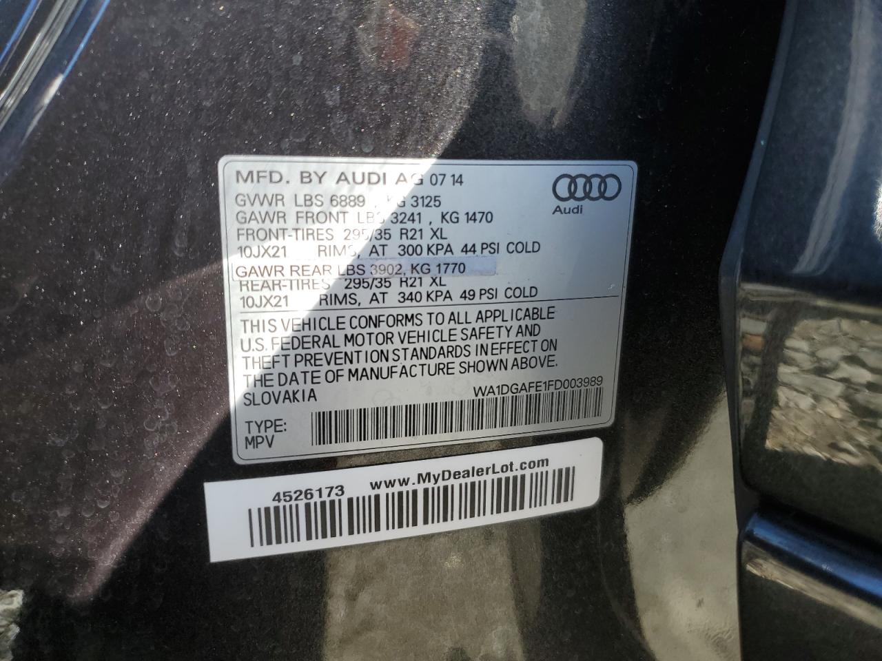 2015 Audi Q7 Prestige VIN: WA1DGAFE1FD003989 Lot: 85592865